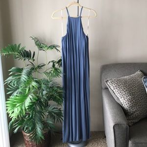 Floor length, blue dress